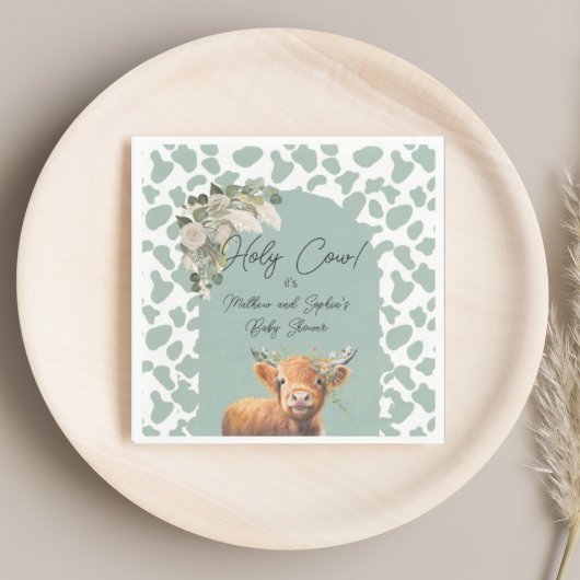 Serviette En Papier Sage Green Boho Holy Cow Farm Baby shower