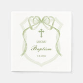 Serviette En Papier Sage Green Bow Crest Baptême (Devant)