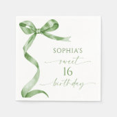 Serviette En Papier Sage Green Bow Sweet 16 Anniversaire (Devant)
