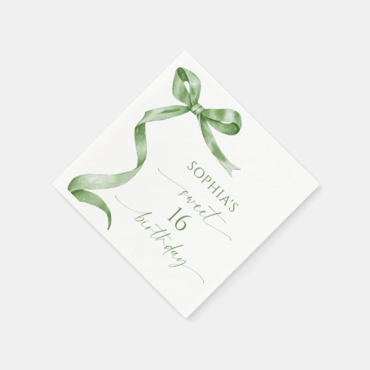 Serviette En Papier Sage Green Bow Sweet 16 Anniversaire (Coin)