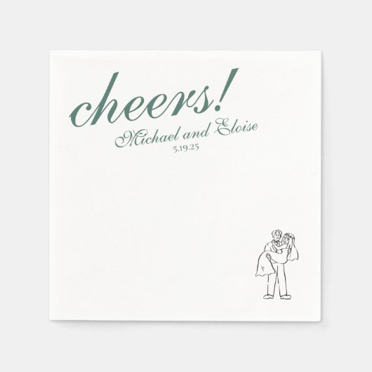 Serviette En Papier Sage Green Cheers Élégant Mariage personnalisé (Devant)