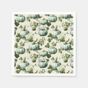 Serviette En Papier Sage Green Citrouilles et fleurs d'automne