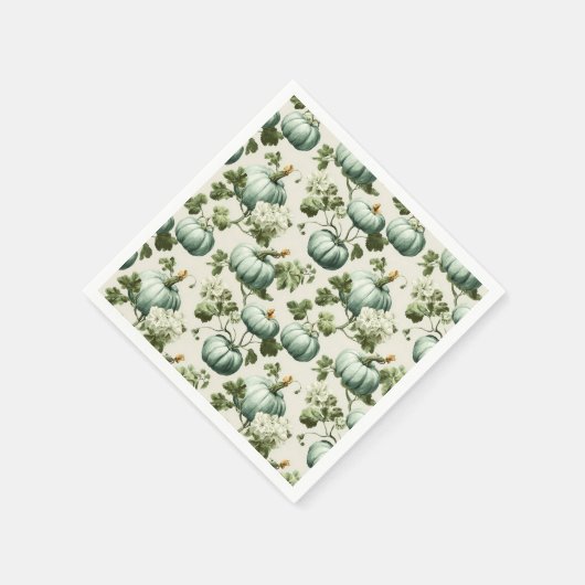 Serviette En Papier Sage Green Citrouilles et fleurs d'automne (Coin)