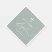 Serviette En Papier Sage Green Croix Blanche Boy Papier Baptême Boy (Coin)
