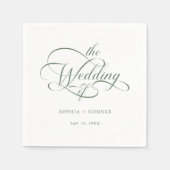 Serviette En Papier Sage Green Delicate Élégant Mariage de script (Devant)