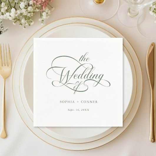 Serviette En Papier Sage Green Delicate Élégant Mariage de script