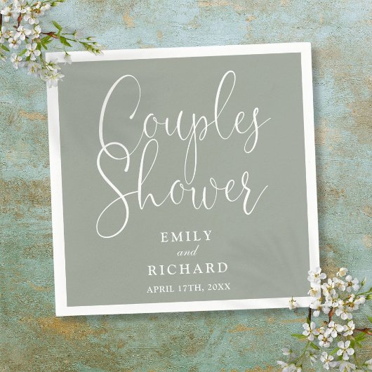 Serviette En Papier Sage Green Élégant Couples Wedding shower nuptial