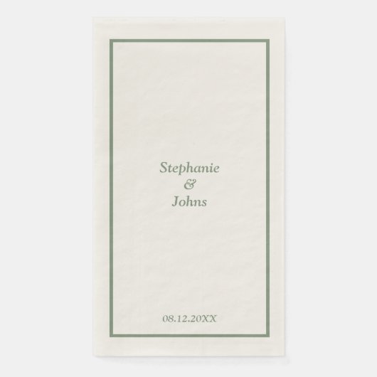 Serviette En Papier Sage Green Elegant Custom Name Trendy Wedding (Devant)