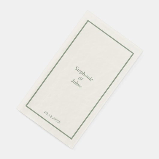 Serviette En Papier Sage Green Elegant Custom Name Trendy Wedding (Coin)