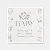 Serviette En Papier Sage Green Elegant Hand Drawn Baby Shower (Devant)