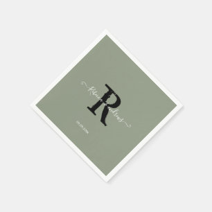 Serviette En Papier Sage Green Elegant Monogramme Script Mariage initi