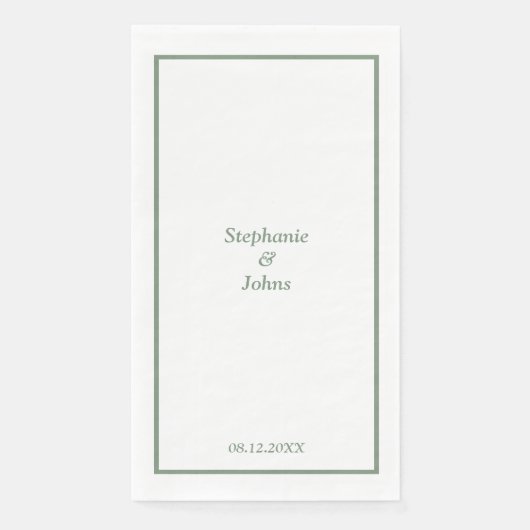 Serviette En Papier Sage Green Élégant Nom personnalisé Mariage modern (Devant)