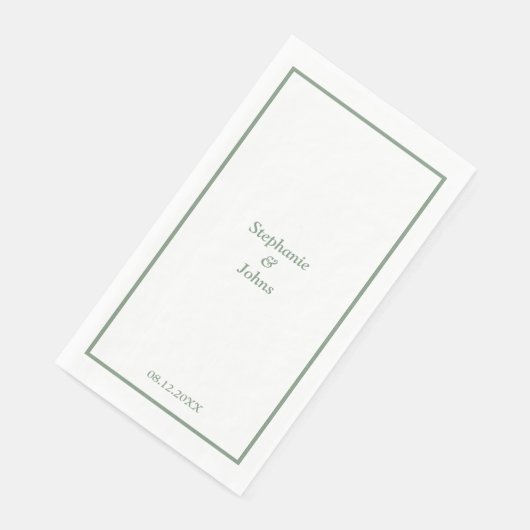 Serviette En Papier Sage Green Élégant Nom personnalisé Mariage modern (Coin)