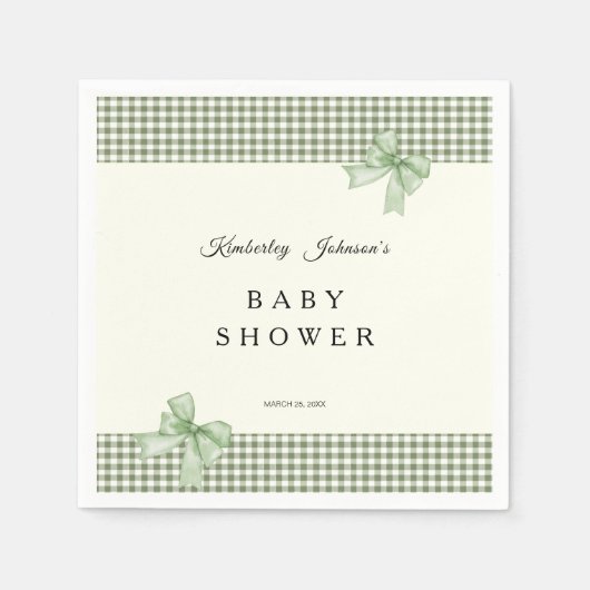 Serviette En Papier Sage Green En vichy Baby shower Invitation et vach (Devant)