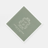 Serviette En Papier Sage Green et ivoire Floral Monogram Crest Mariage (Coin)