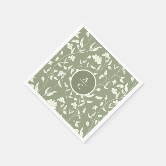 Serviette En Papier Sage Green et la crème Florale (Coin)