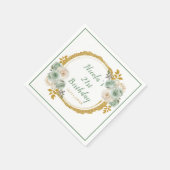 Serviette En Papier Sage Green et or Fleurs élégantes Fête d'anniversa (Coin)