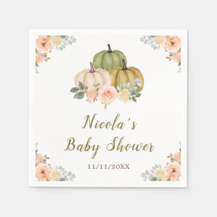 Serviette En Papier Sage Green et Peach Floral Citrouille Baby shower