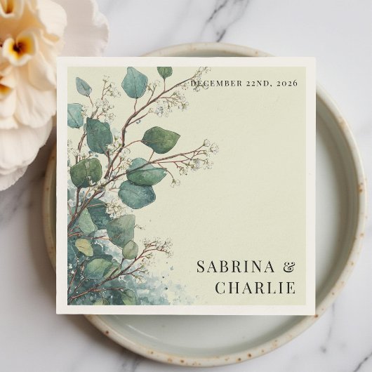 Serviette En Papier Sage Green Eucalyptus Elegant Foliage Wedding 
