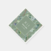 Serviette En Papier Sage Green Eucalyptus Monogramme Mariage de verdur (Coin)