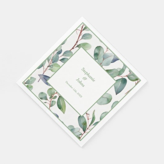 Serviette En Papier Sage Green Eucalyptus Verdure Art Simple Mariage (Coin)