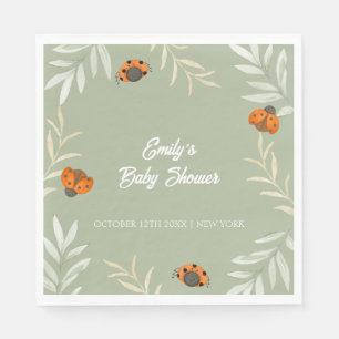 Serviette En Papier Sage Green Fall Ladybug Baby shower de verdure