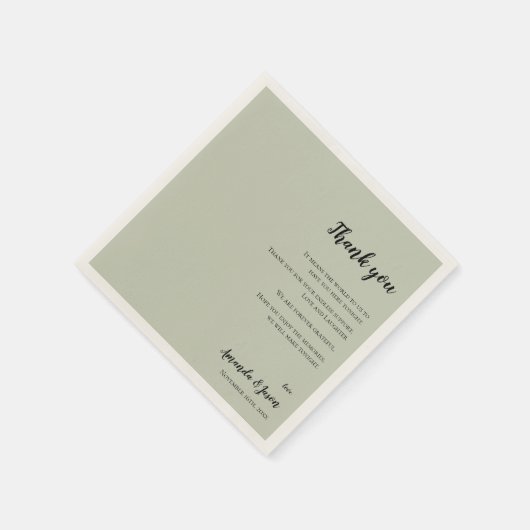 Serviette En Papier Sage Green Faux Vellum Mariage Merci Message (Coin)