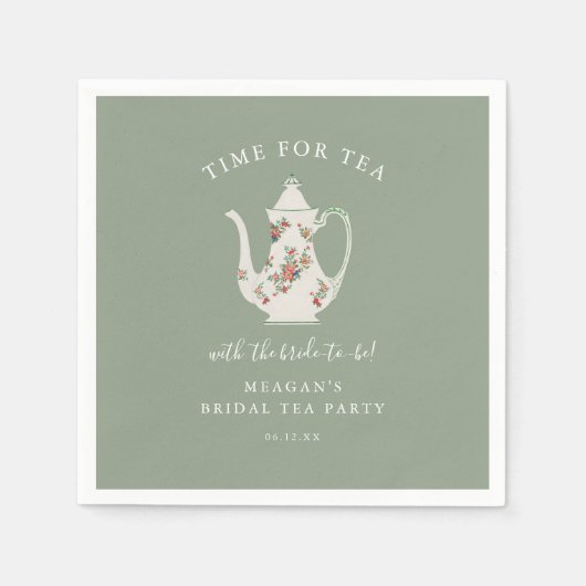 Serviette En Papier Sage Green Fête des mariées Tea Party (Devant)