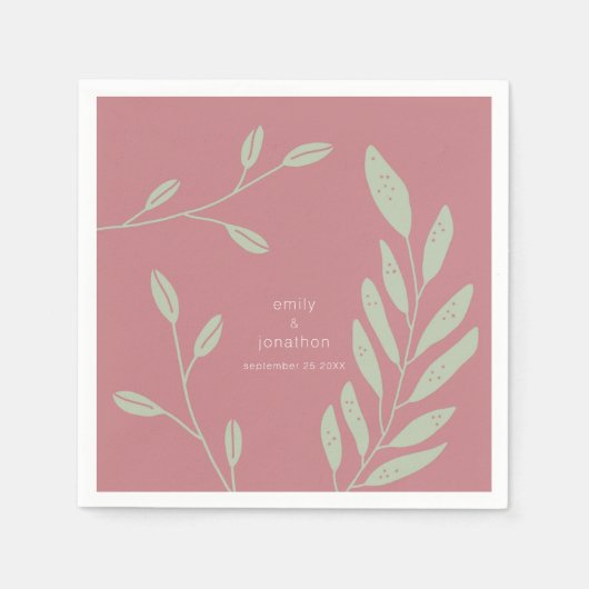 Serviette En Papier Sage Green Feuille Dusty Noms des Roses Date Maria (Devant)