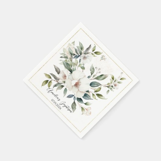 Serviette En Papier Sage Green Floral Baptême (Coin)