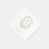 Serviette En Papier Sage Green Floral Crest Mariage classique (Coin)