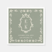Serviette En Papier Sage Green Floral Old Money Monogram Crest Wedding (Devant)