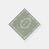 Serviette En Papier Sage Green Floral Old Money Monogram Crest Wedding (Coin)