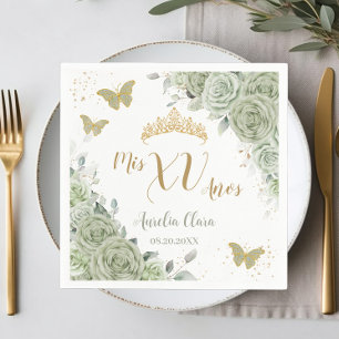 Serviette En Papier Sage Green Floral Quinceanera Papillons d'annivers