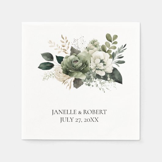 Serviette En Papier Sage Green Floral Wedding | (Devant)