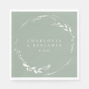 Serviette En Papier Sage Green Floral Wreath Monogramme personnalisé