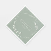 Serviette En Papier Sage Green Floral Wreath Monogramme personnalisé (Coin)