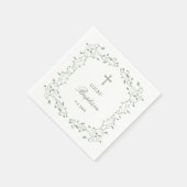 Serviette En Papier Sage Green Foliage Frame Baptism (Coin)