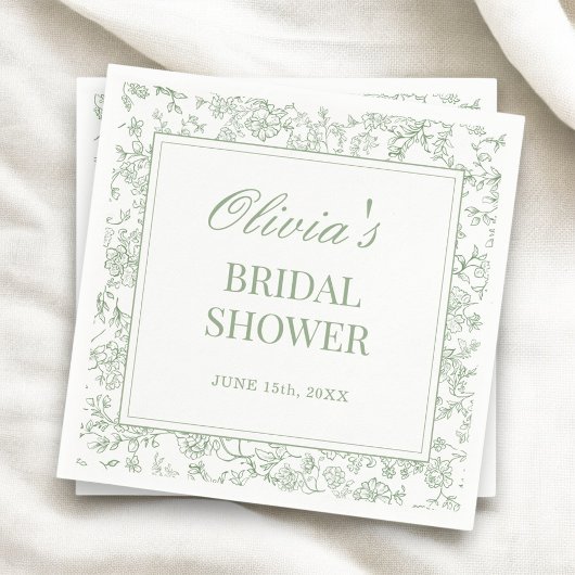 Serviette En Papier Sage Green French Vintage Floral Bridal Shower