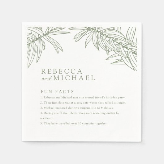 Serviette En Papier Sage Green Fun Facts Simple Botanique (Devant)