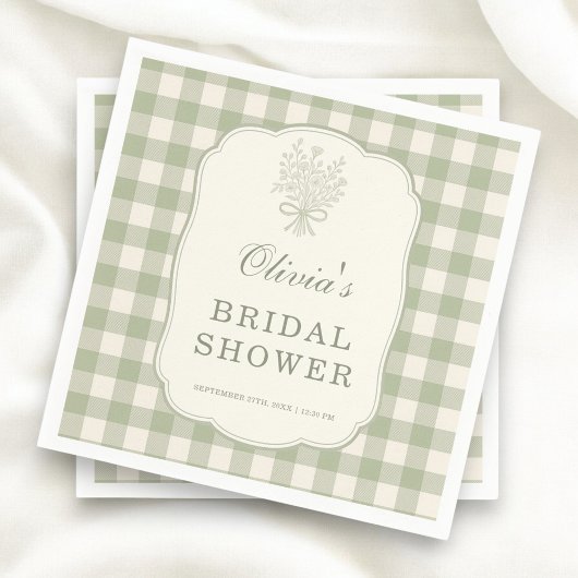 Serviette En Papier Sage Green Gingham Bridal Shower Party