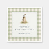 Serviette En Papier Sage Green Gingham Golf First Birthday Party (Devant)