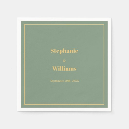 Serviette En Papier Sage Green Gold Golden Elegant Minimal Mariage (Devant)