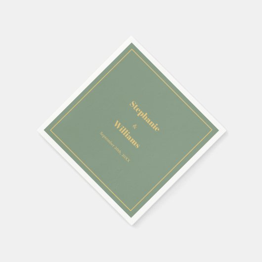 Serviette En Papier Sage Green Gold Golden Elegant Minimal Mariage (Coin)