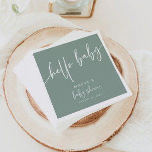 Serviette En Papier Sage Green Hello Baby shower Papier Napkins Modern