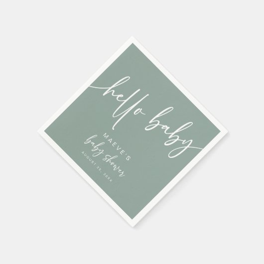 Serviette En Papier Sage Green Hello Baby shower Papier Napkins Modern (Coin)