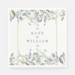 Serviette En Papier Sage Green Lilac Mariage Aquarelle Florale