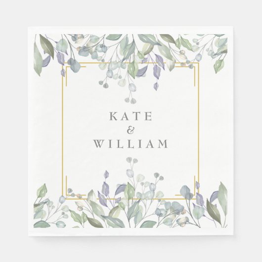 Serviette En Papier Sage Green Lilac Mariage Aquarelle Florale (Devant)