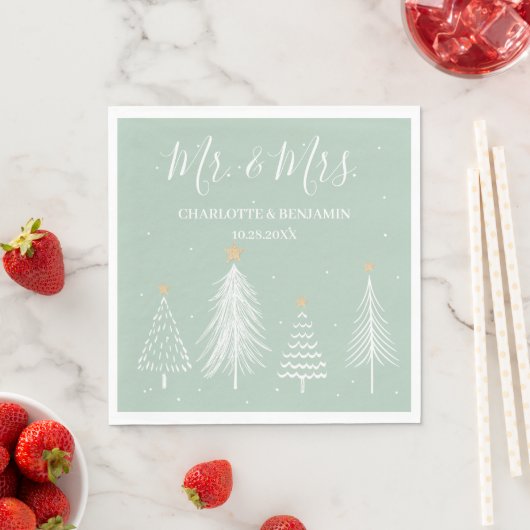 Serviette En Papier Sage Green M. et Mme Noël Mariage d'hiver (En situation)