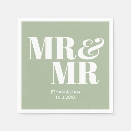 Serviette En Papier Sage Green M & M Mariage personnalisé serviettes (Devant)
